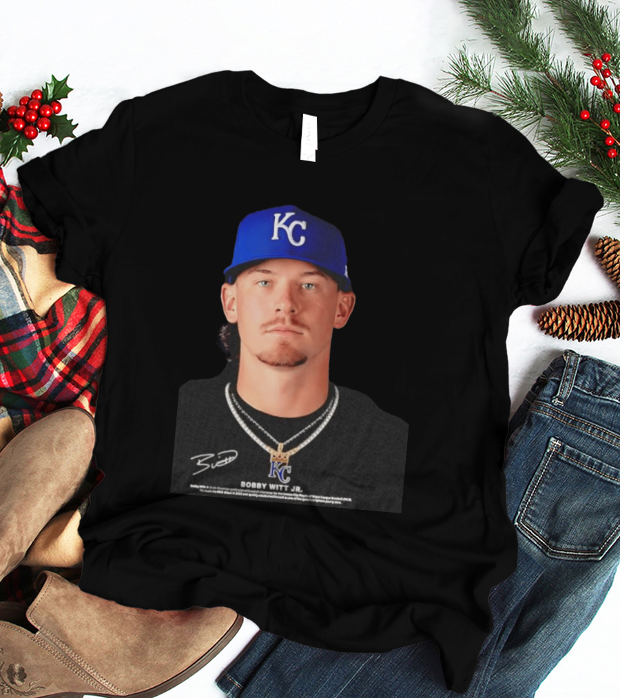Bobby Witt Jr Kansas City Royals MLB Player Portrait Featuring KC Cap And Signature T-Shirt