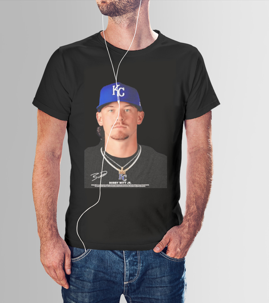 Bobby Witt Jr Kansas City Royals MLB Player Portrait Featuring KC Cap And Signature T-Shirt