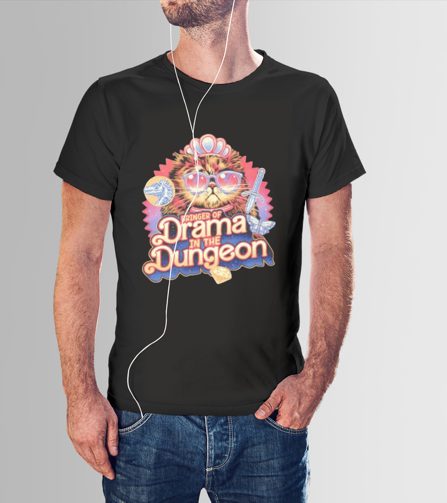 Bringer Of Drama In The Dungeon Cat With Raptor Dagger Butterfly Diamond T-Shirt