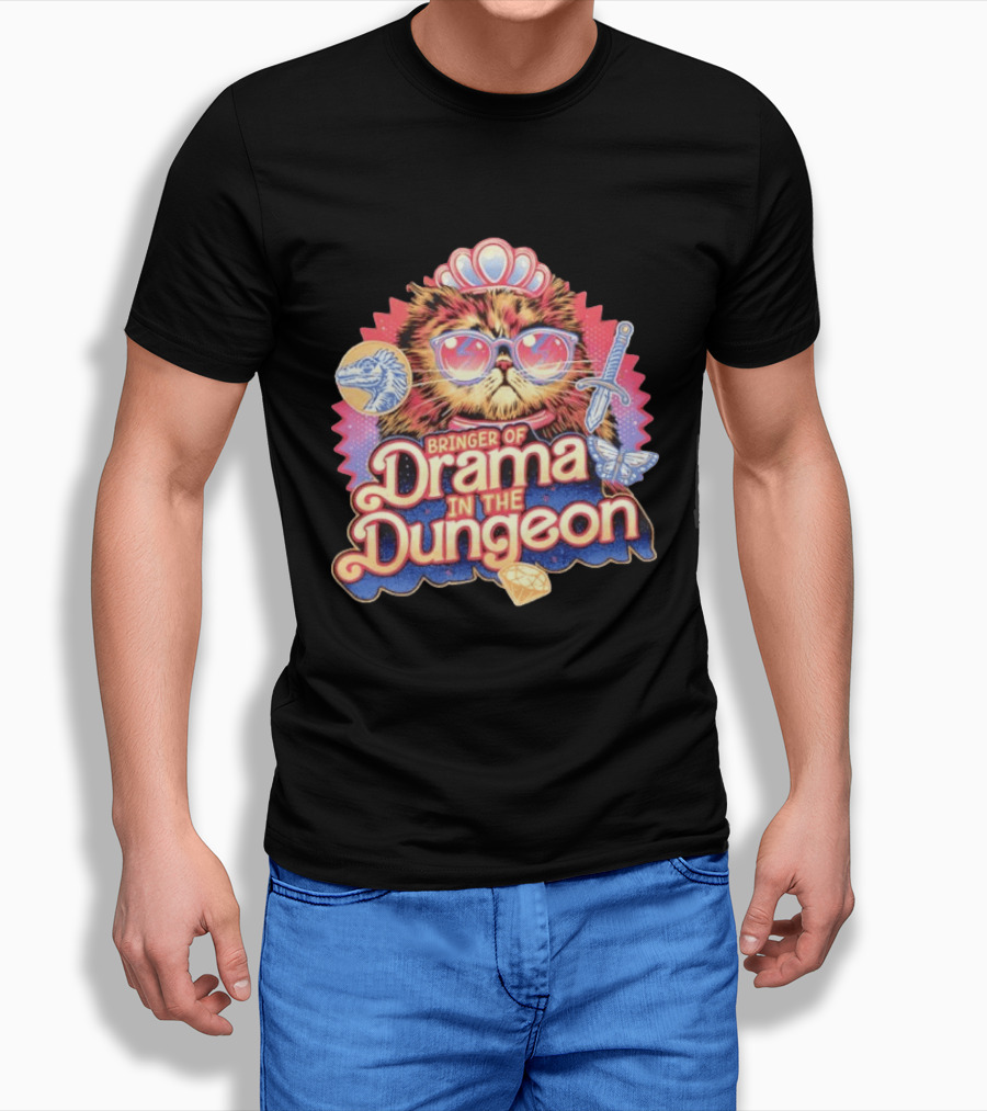 Bringer Of Drama In The Dungeon Cat With Raptor Dagger Butterfly Diamond T-Shirt