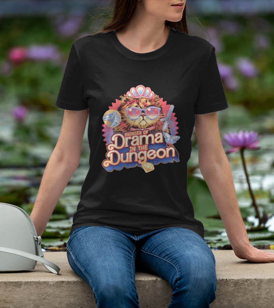 Bringer Of Drama In The Dungeon Cat With Raptor Dagger Butterfly Diamond T-Shirt