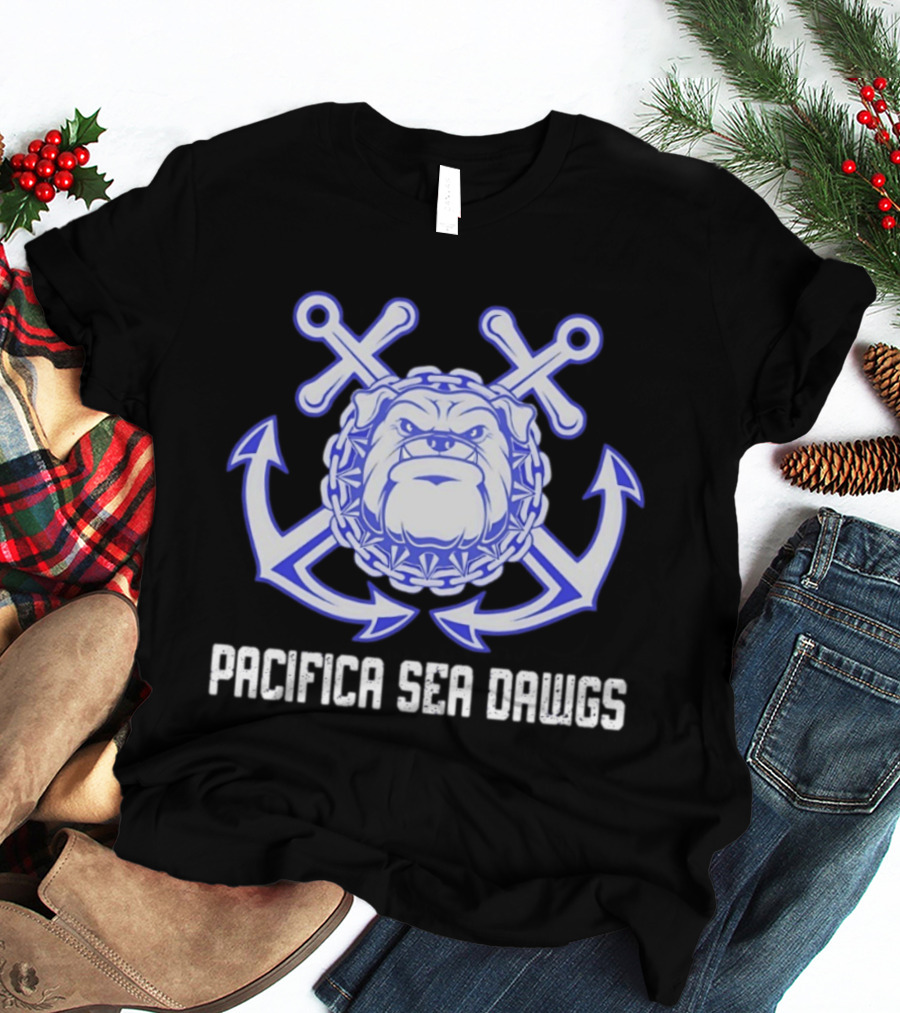Pacifica Sea Dawgs Bulldog Anchor Crossed Swords Sports Team T-Shirt