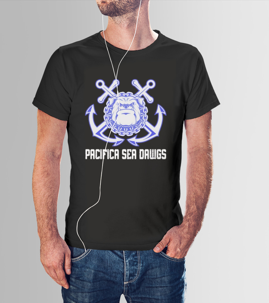 Pacifica Sea Dawgs Bulldog Anchor Crossed Swords Sports Team T-Shirt