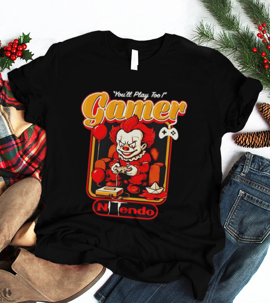You'll Play Too Pennywise Gamer Nintendo Controller Balloons T-Shirt