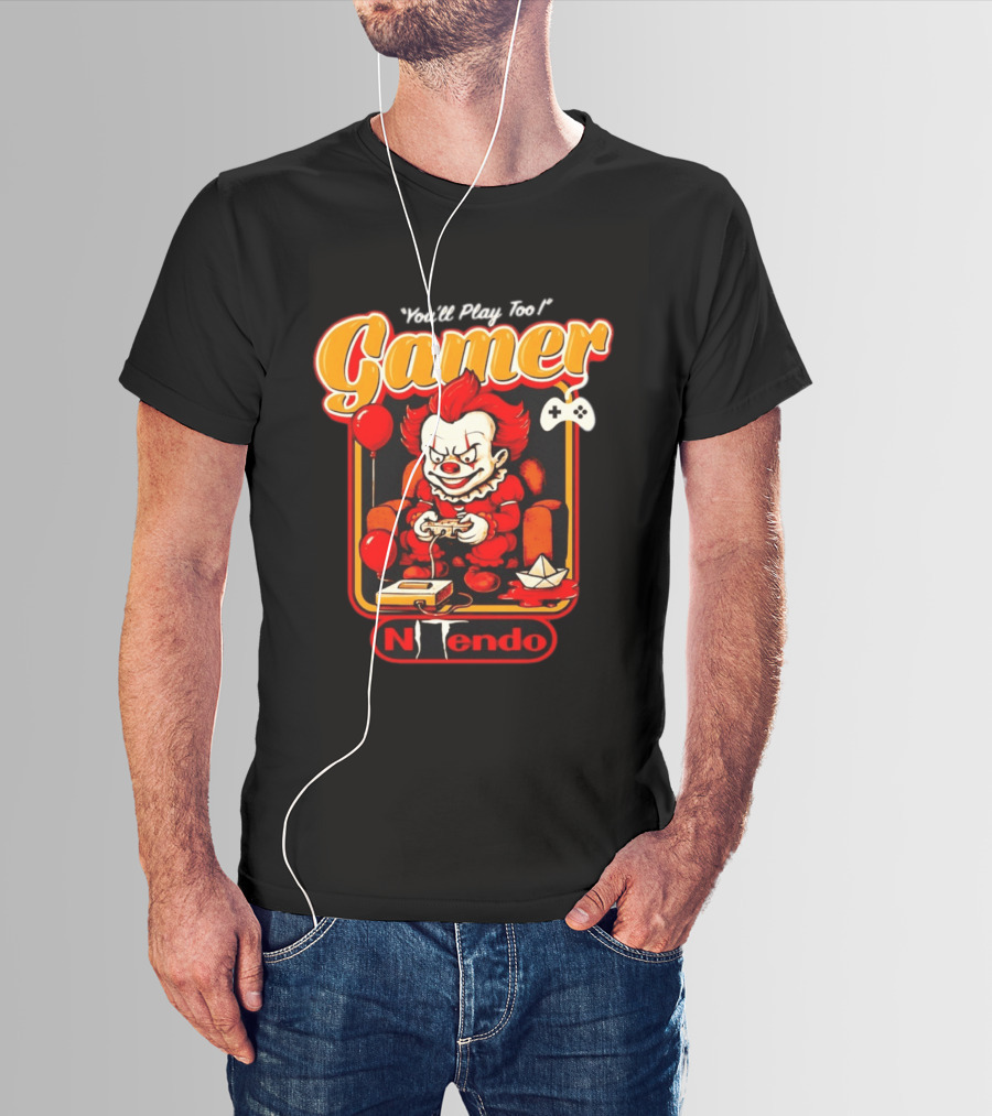 You'll Play Too Pennywise Gamer Nintendo Controller Balloons T-Shirt