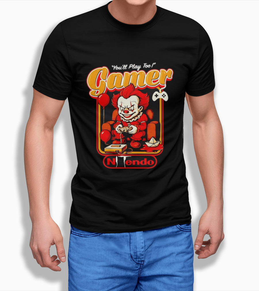 You'll Play Too Pennywise Gamer Nintendo Controller Balloons T-Shirt