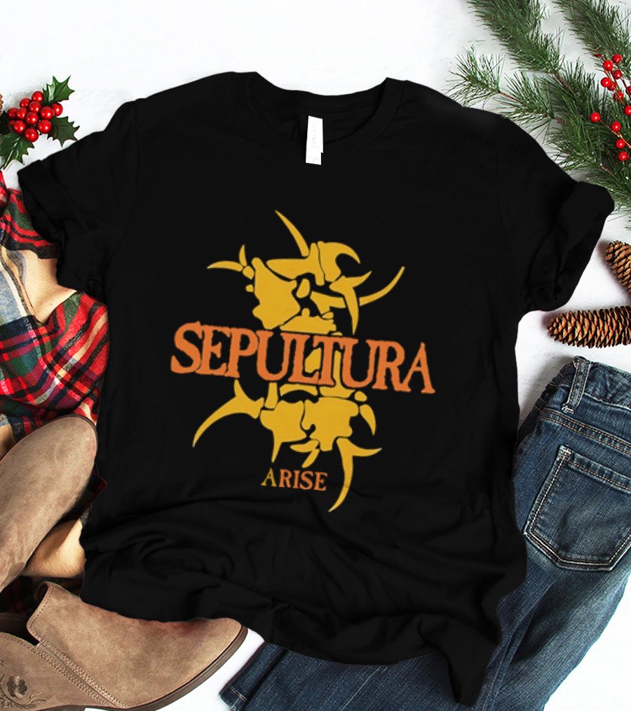 Sepultura Arise Thrash Metal Band Vintage Text Yellow T-Shirt