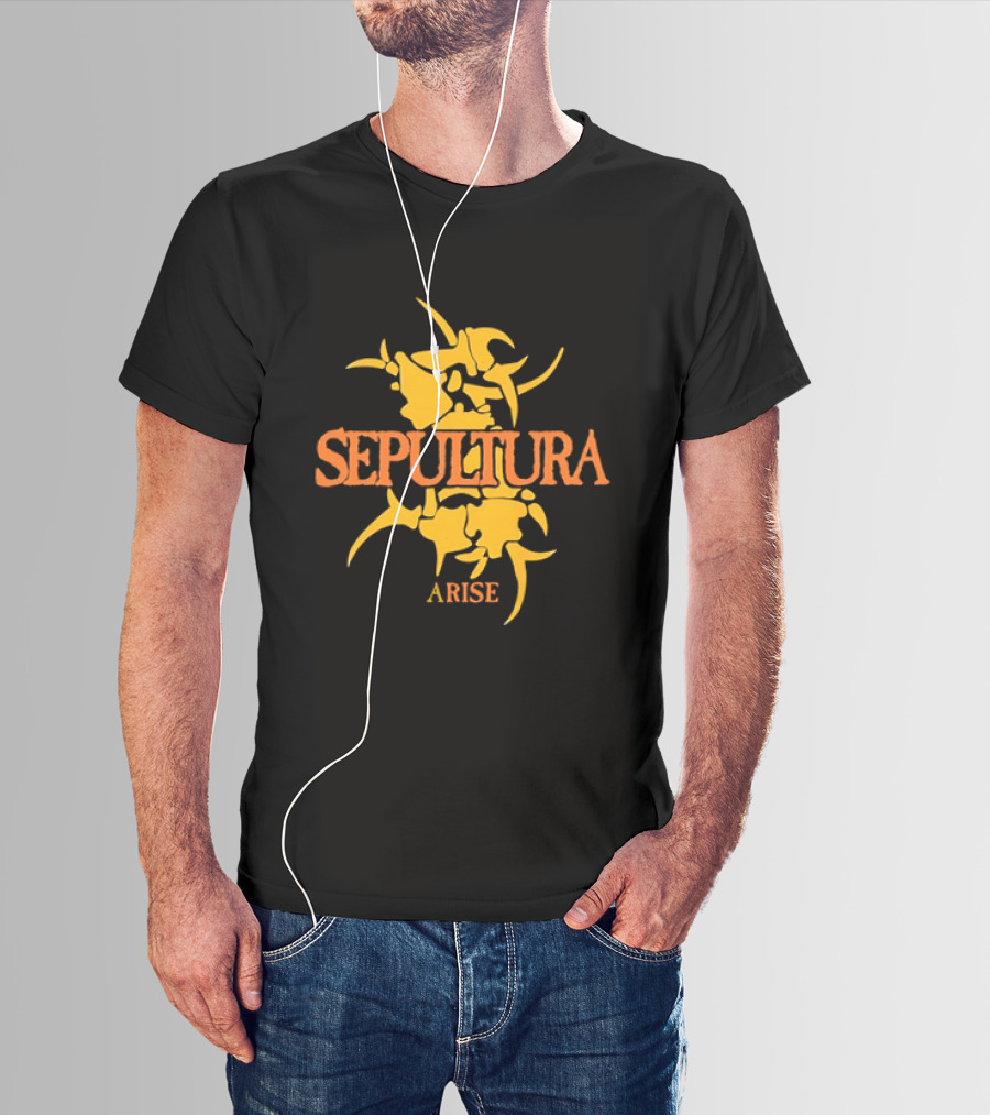 Sepultura Arise Thrash Metal Band Vintage Text Yellow T-Shirt
