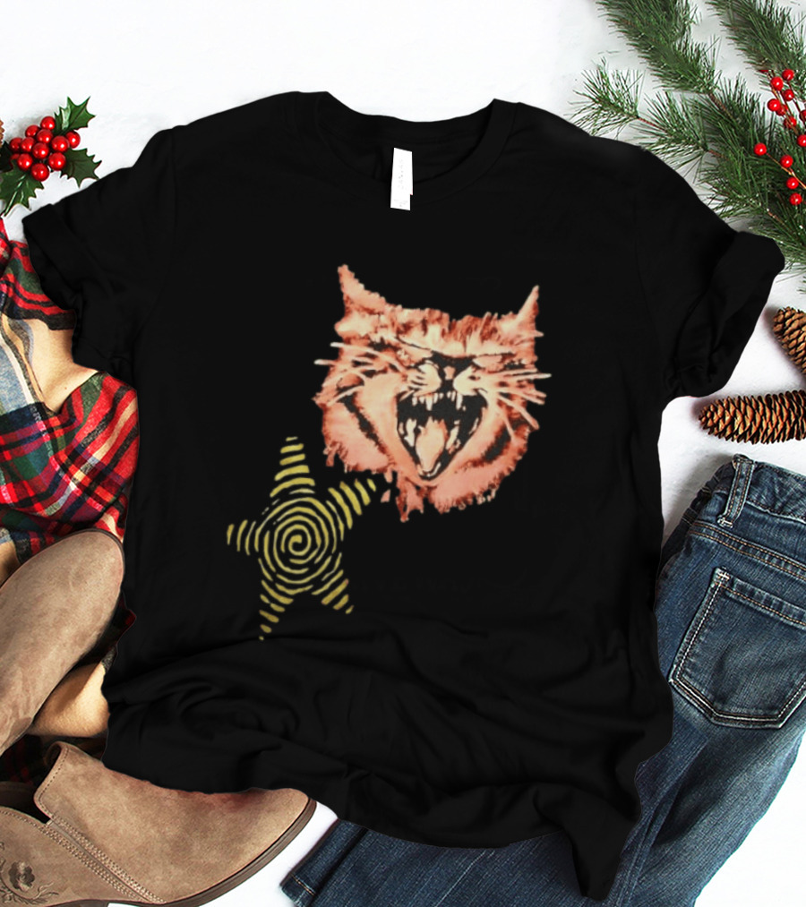 Snarling Cat Spiral Star Alternative Subculture Aesthetic T-Shirt