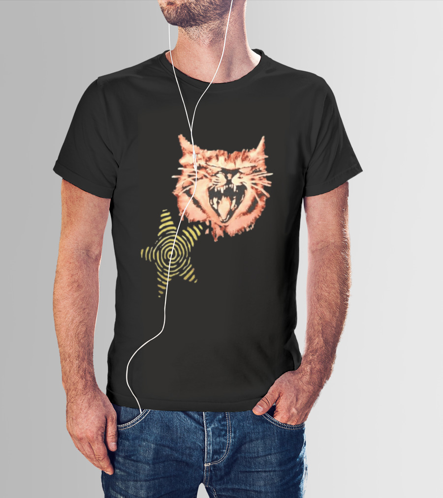 Snarling Cat Spiral Star Alternative Subculture Aesthetic T-Shirt