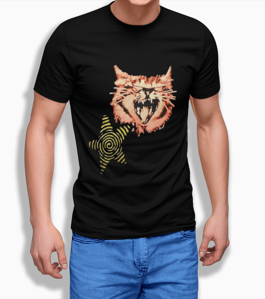 Snarling Cat Spiral Star Alternative Subculture Aesthetic T-Shirt