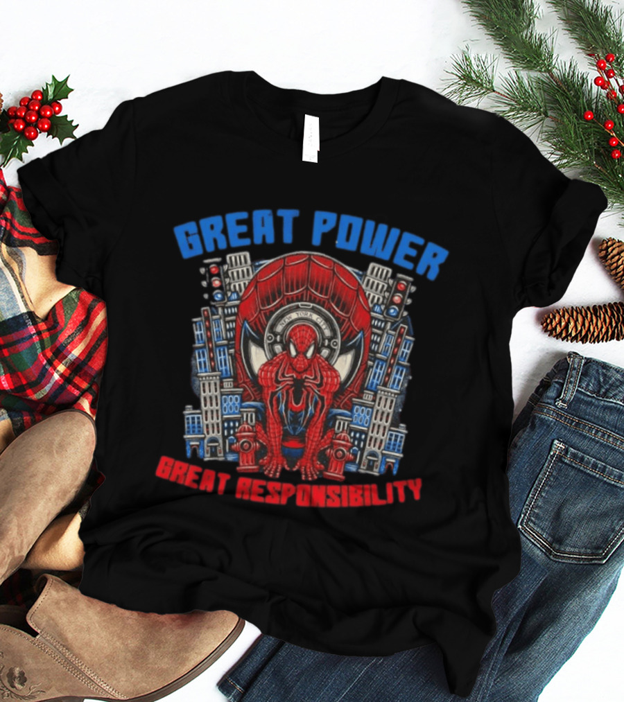 Spider Man Great Power Great Responsibility New York City Marvel T-Shirt
