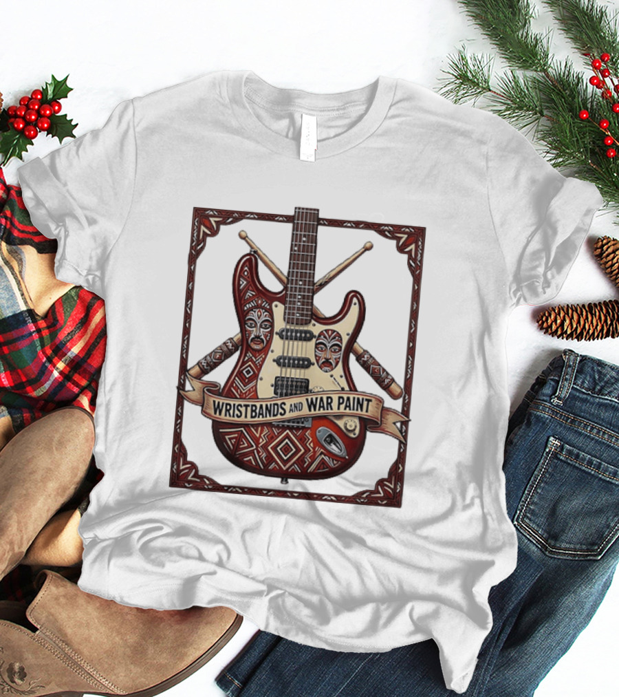 Wristbands And War Paint Electric Guitar Tribal Mask T-Shirt