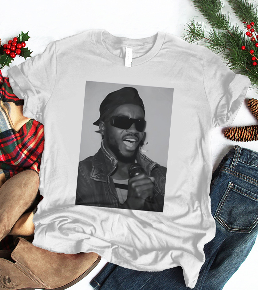 Ata Kak Iconic Ghanaian Musician Highlife Style Sunglasses Microphone Denim Jacket T-Shirt