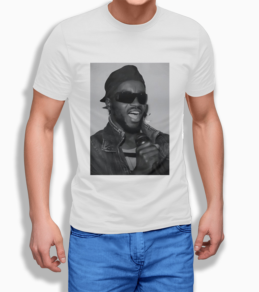 Ata Kak Iconic Ghanaian Musician Highlife Style Sunglasses Microphone Denim Jacket T-Shirt