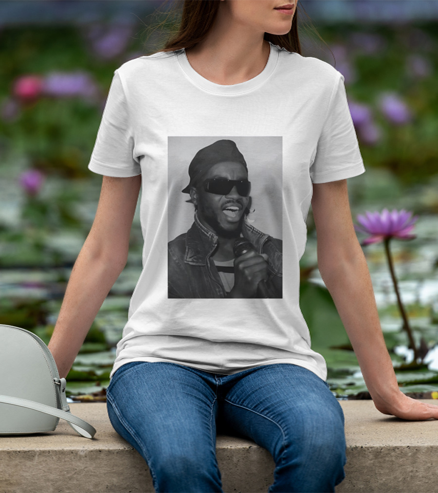 Ata Kak Iconic Ghanaian Musician Highlife Style Sunglasses Microphone Denim Jacket T-Shirt