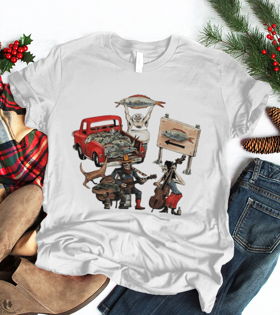 Bluegrass Band Jam Session With Truckload Of Fish And Red Pickup T-Shirt