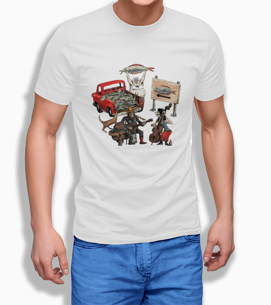 Bluegrass Band Jam Session With Truckload Of Fish And Red Pickup T-Shirt