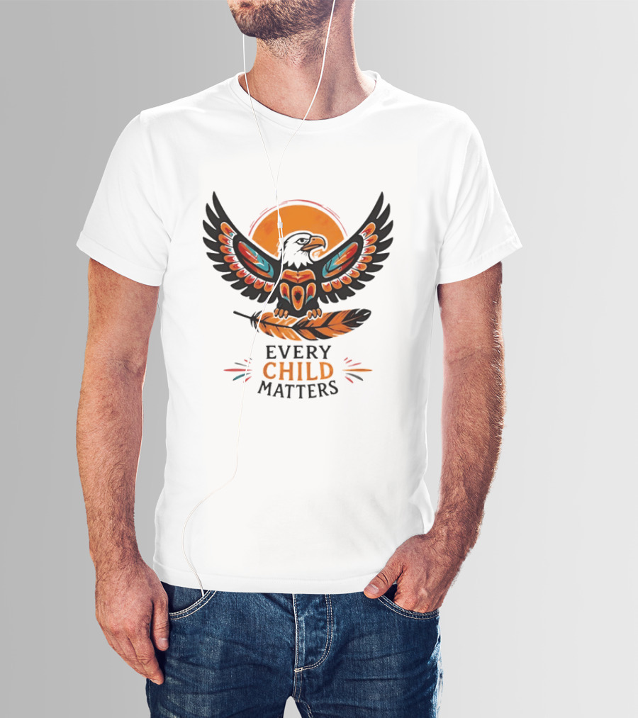 Every Child Matters Indigenous Eagle Feather Orange Sun T-Shirt