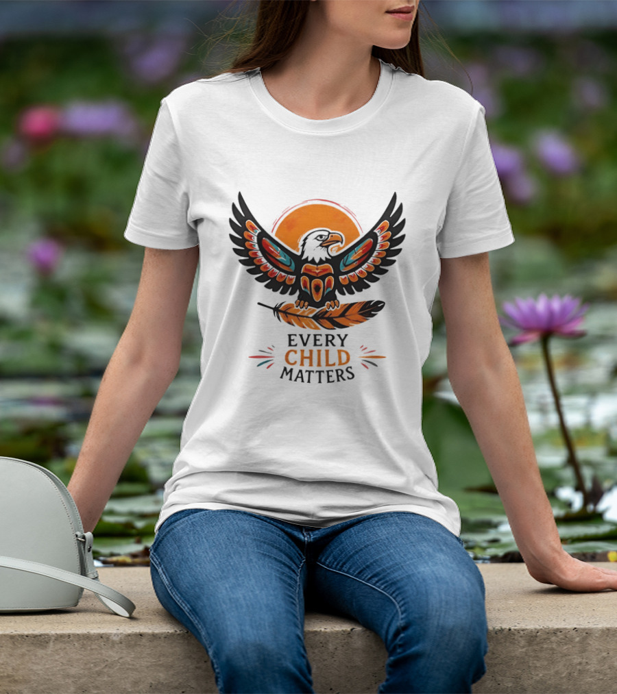 Every Child Matters Indigenous Eagle Feather Orange Sun T-Shirt