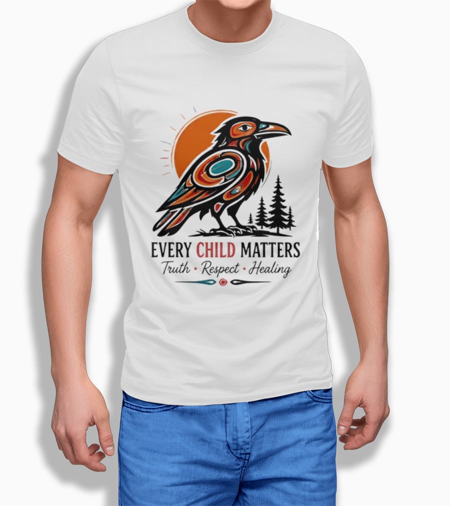 Every Child Matters Truth Respect Healing Raven With Sun And Trees T-Shirt
