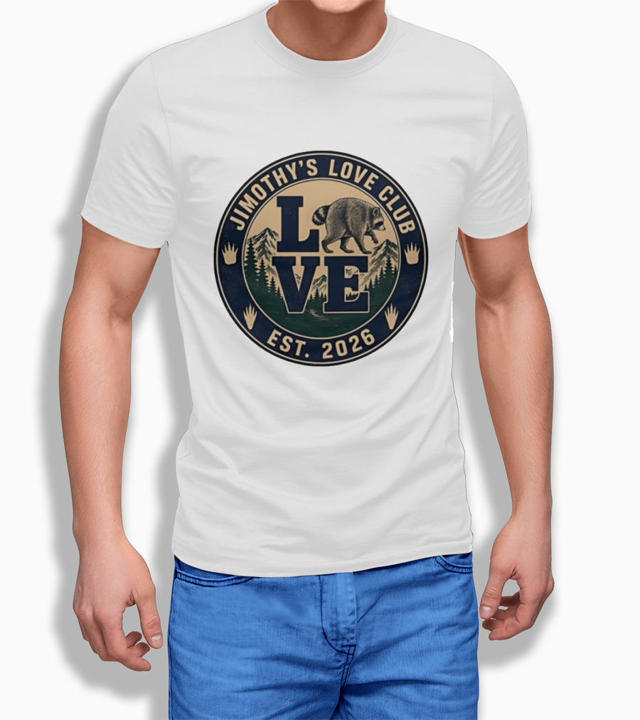 Jimothy's Love Club Raccoon Love Est 2026 Mountain Shield T-Shirt
