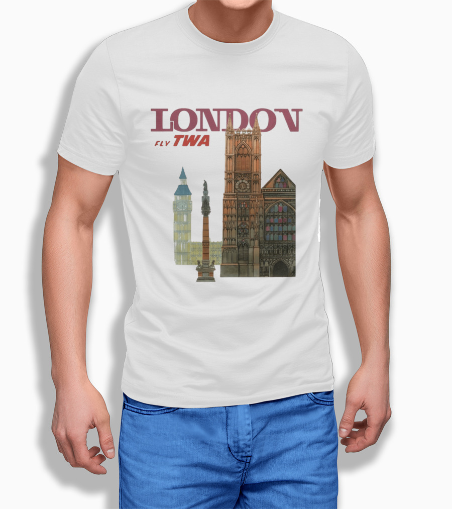 London Fly TWA Travel Big Ben Westminster Abbey Landmark T-Shirt