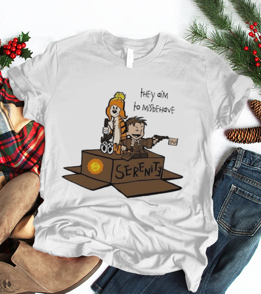 Malvin And Cobbes Serenity Hey Aim To Misbehave Box Gun Drawing T-Shirt
