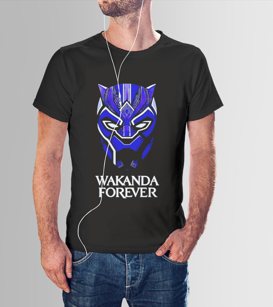 Wakanda Forever Blue Black Panther Mask Marvel T-Shirt