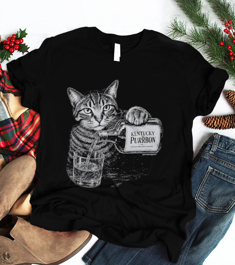 Kentucky Purrbon Cat Pouring Whiskey Bourbon T-Shirt