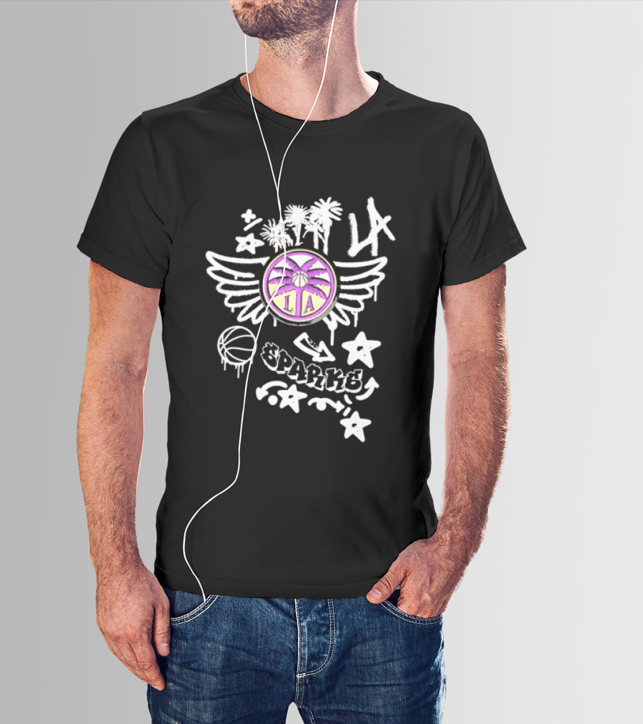 Los Angeles Sparks WNBA Graffiti Art LA Palm Trees Stars Basketball Wings T-Shirt