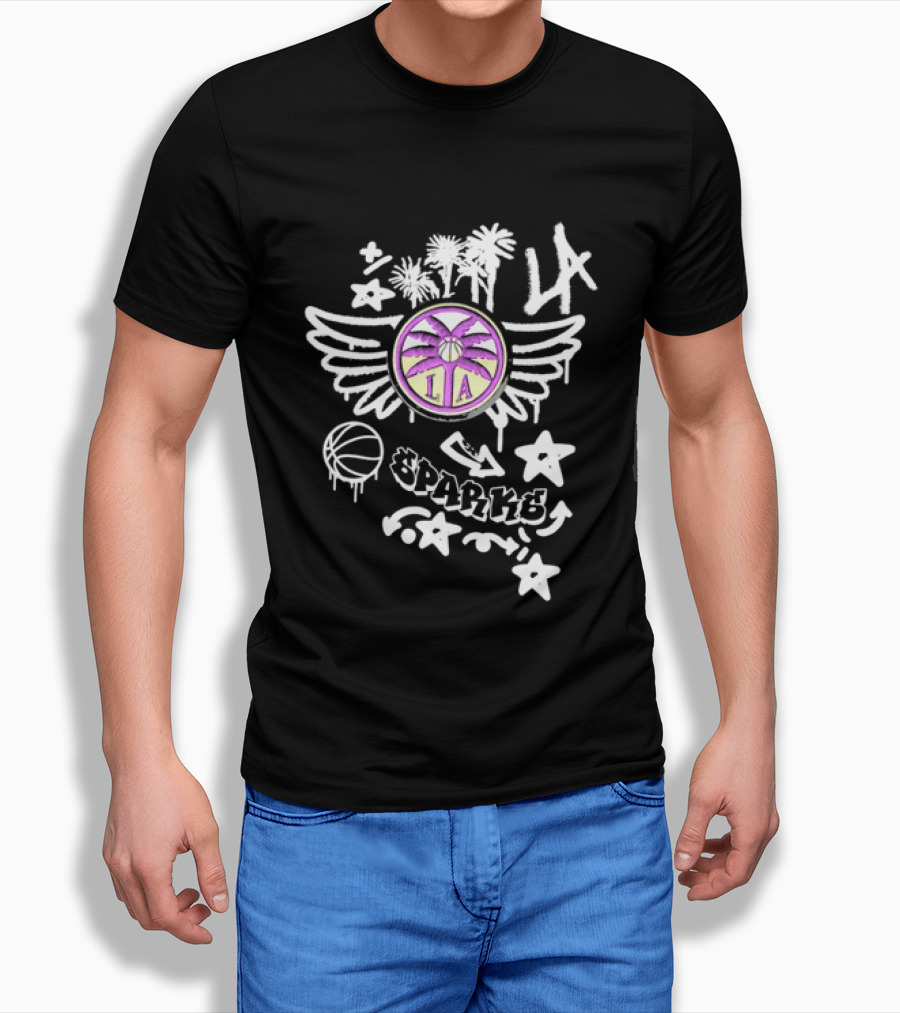 Los Angeles Sparks WNBA Graffiti Art LA Palm Trees Stars Basketball Wings T-Shirt