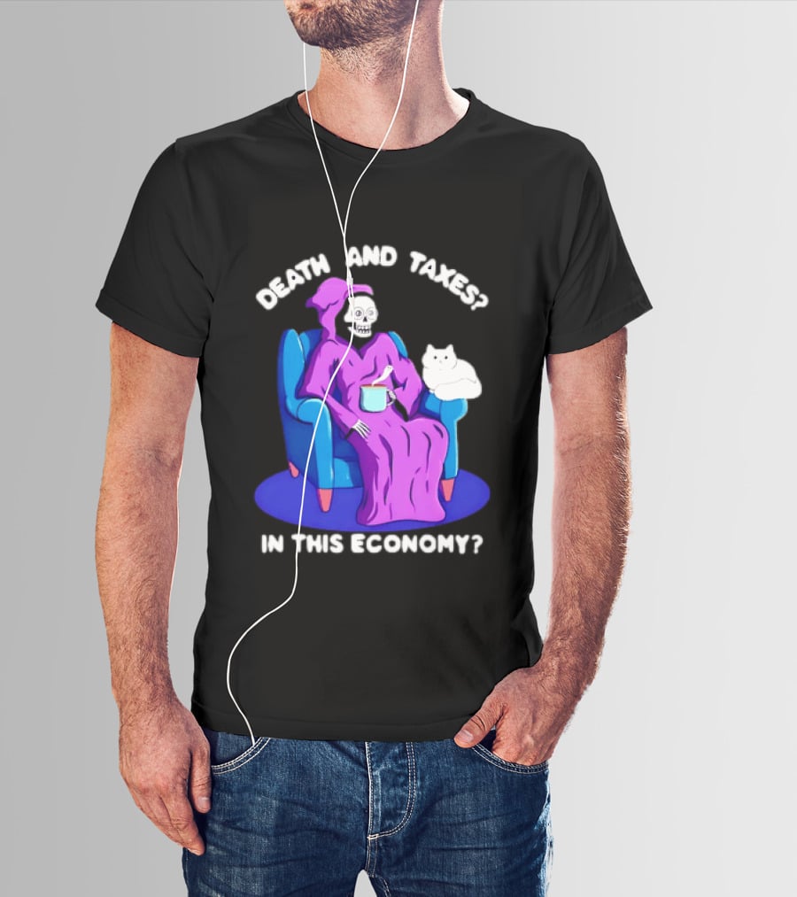 Death And Taxes Grim Reaper With Cat In This Economy T-Shirt