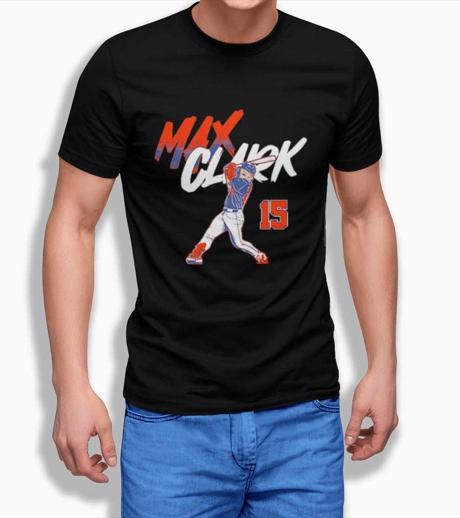 Max Clark Detroit Tigers 15 Baseball Player Hitting Action T-Shirt