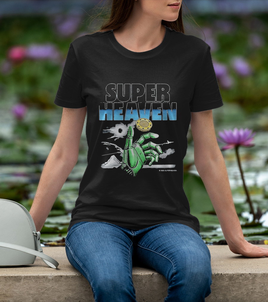 Superheaven Robotic Hand Space Adventure Coin And Mountain Scene T-Shirt