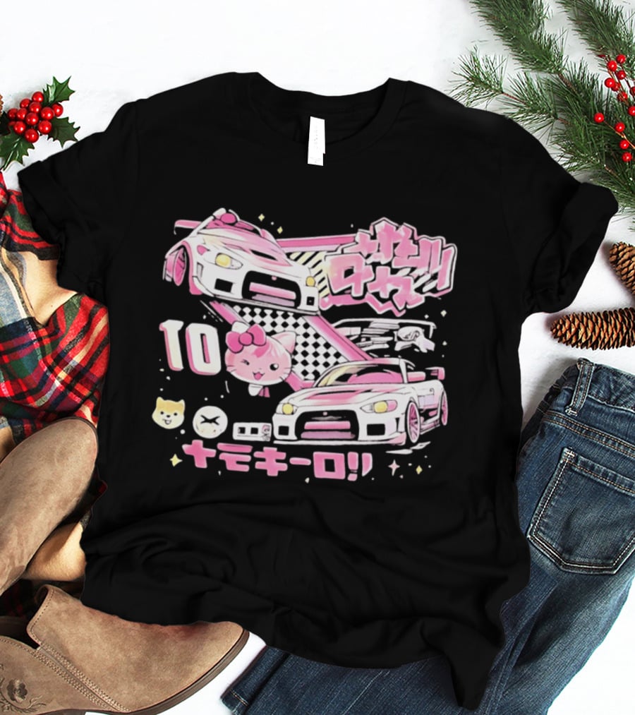 Hello Kitty Pink Racing Car Aesthetic JDM !! 10 Racing Cats T-Shirt