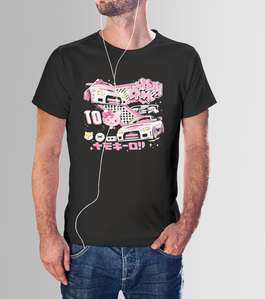 Hello Kitty Pink Racing Car Aesthetic JDM !! 10 Racing Cats T-Shirt