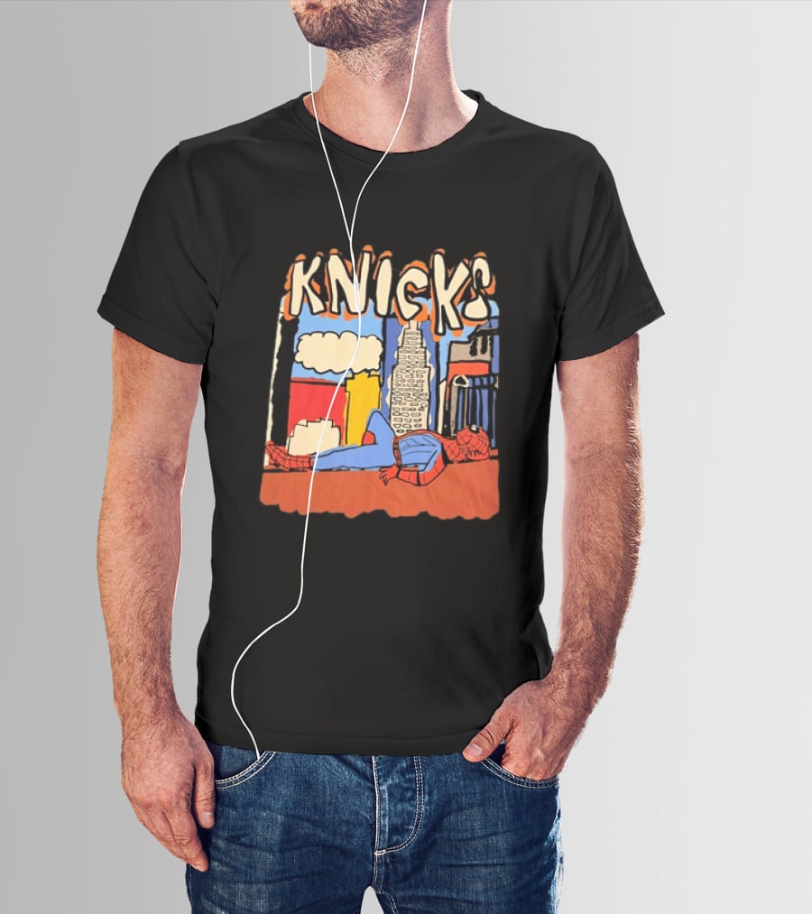 New York Knicks Spiderman Marvel NBA Basketball Skyline T-Shirt