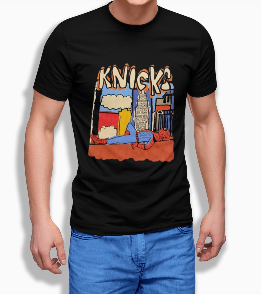 New York Knicks Spiderman Marvel NBA Basketball Skyline T-Shirt