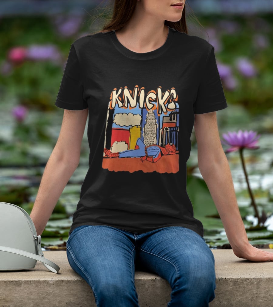 New York Knicks Spiderman Marvel NBA Basketball Skyline T-Shirt