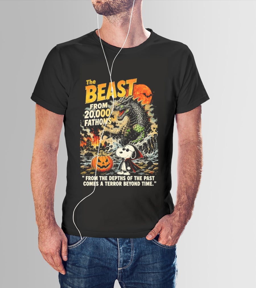 Snoopy And The Beast From 20000 Fathoms Halloween Pumpkin Terror T-Shirt