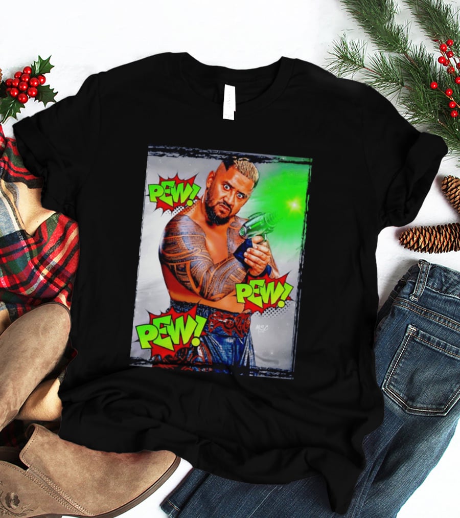 Solo Sikoa Pew Pew Pew WWE Wrestling Comic Style Laser Gun Action T-Shirt