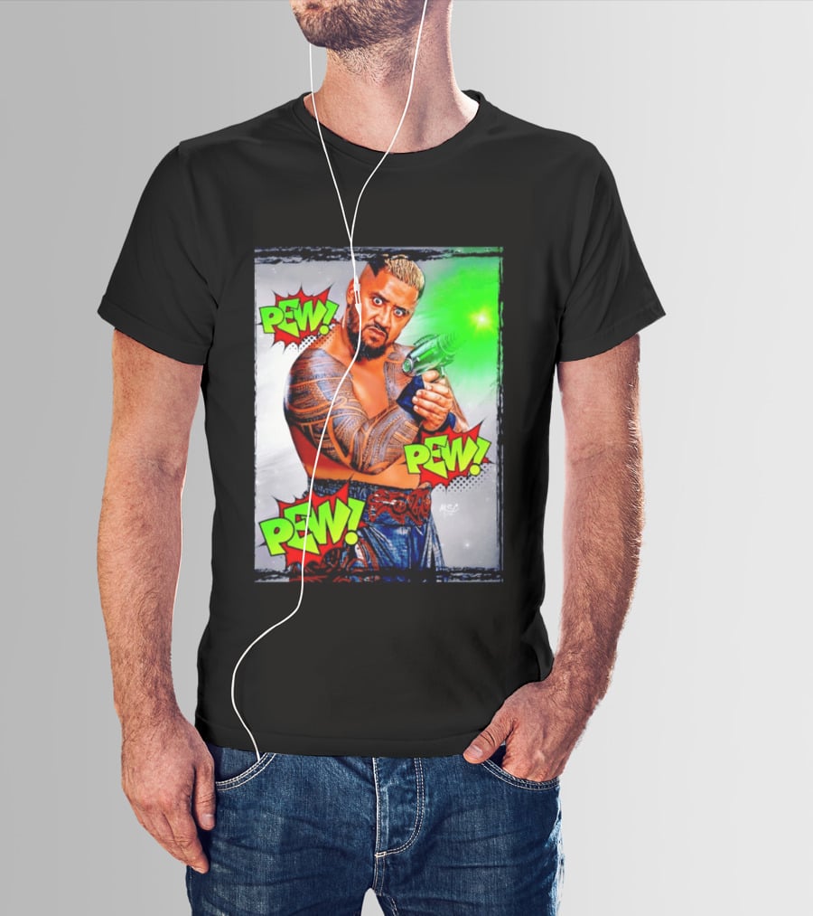 Solo Sikoa Pew Pew Pew WWE Wrestling Comic Style Laser Gun Action T-Shirt