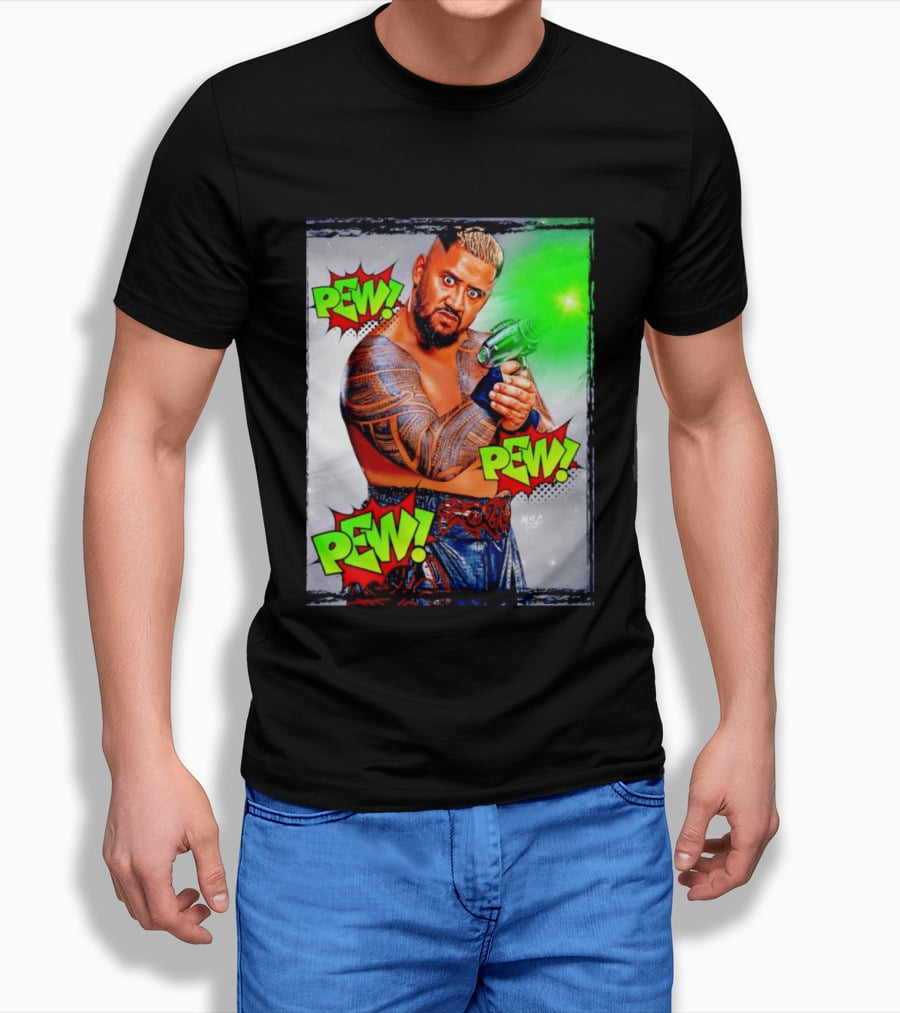 Solo Sikoa Pew Pew Pew WWE Wrestling Comic Style Laser Gun Action T-Shirt