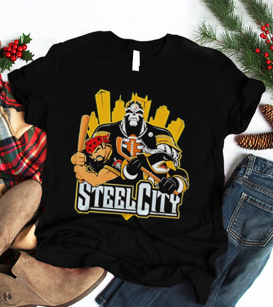 Steel City Pittsburgh Sports Teams Mascot Trio T-Shirt