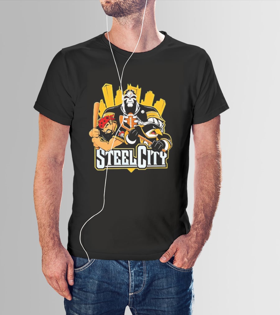 Steel City Pittsburgh Sports Teams Mascot Trio T-Shirt