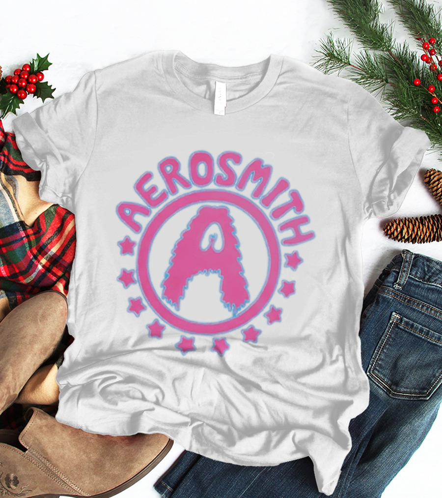 Aerosmith Retro Band Emblem Pink Blue Stars T-Shirt