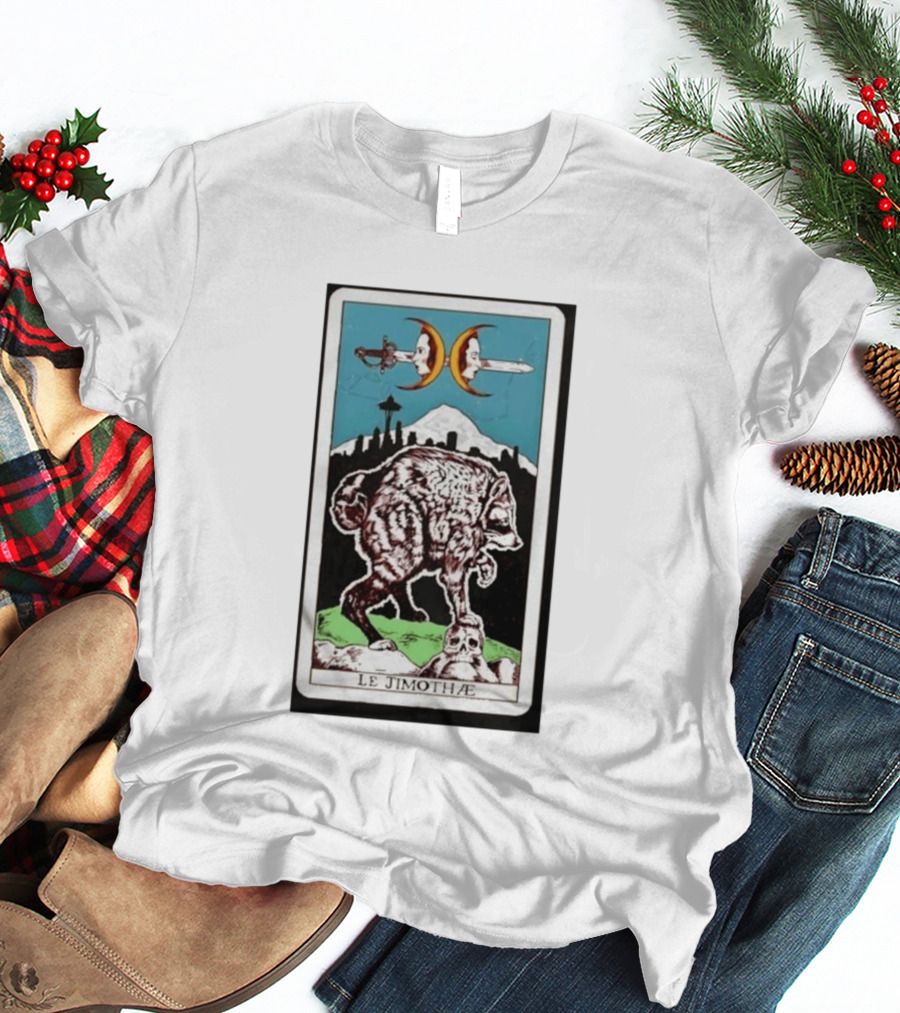 Le Jimothae Raccoon Tarot Seattle Skyline Moon Swords T-Shirt