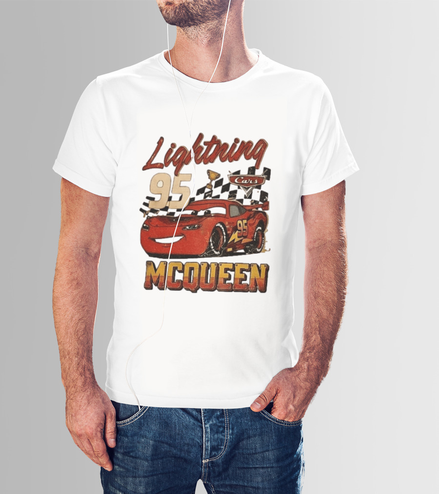 Lightning McQueen 95 Cars Trophy Checkered Flags Disney Pixar T-Shirt