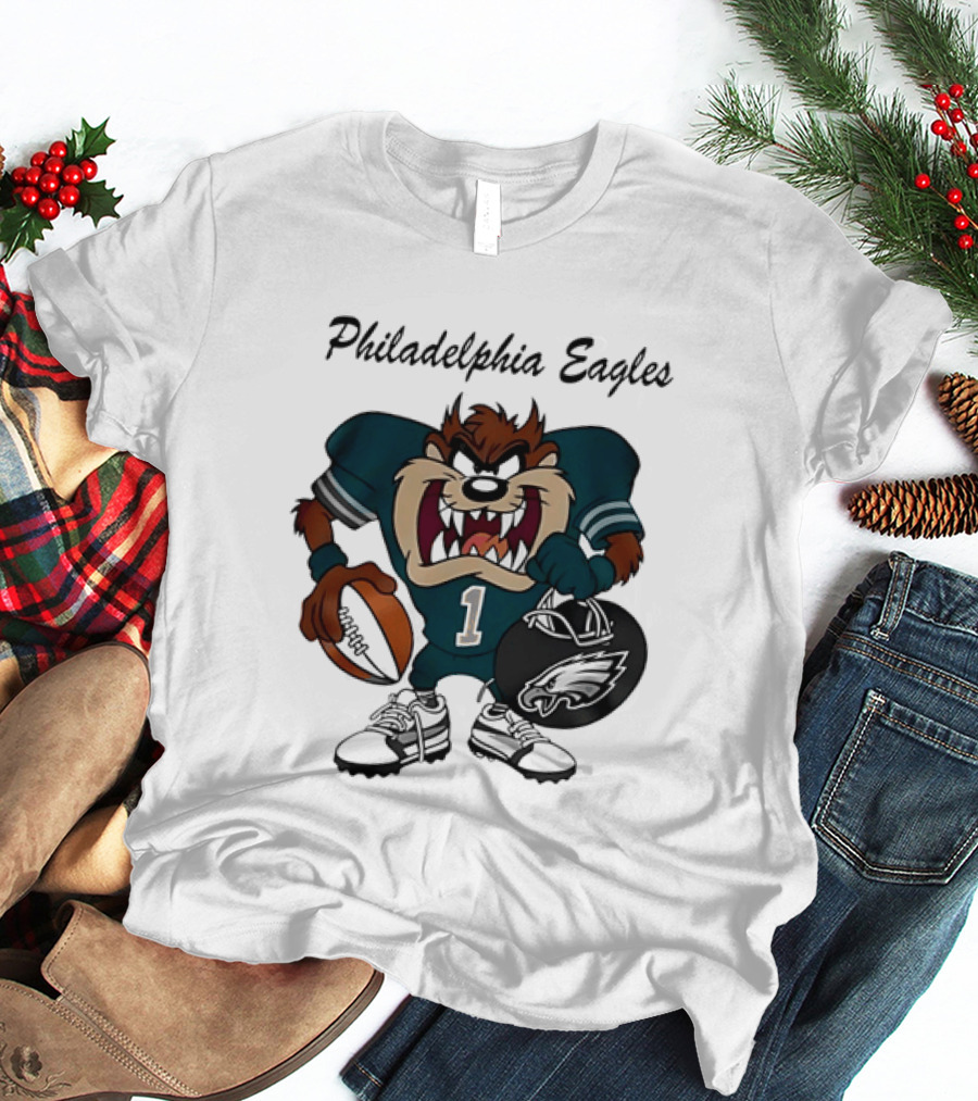 Philadelphia Eagles Taz Tasmanian Devil Football Player Cartoon T-Shirt